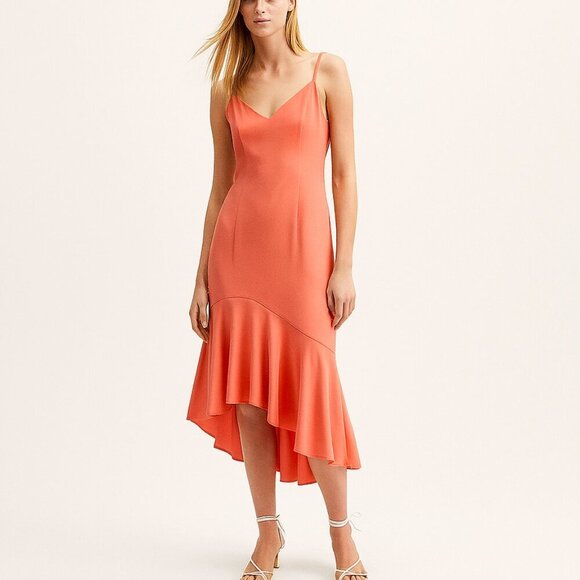 Bardot Dresses & Skirts - Bardot Lisandra Coral Ruffle Hem Slip Dress XS Wedding Party Bridesmaid